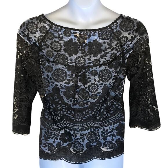 HD in Paris Mesh Popover Blouse with Lacey Pattern Overlay size 12 - Picture 7 of 12